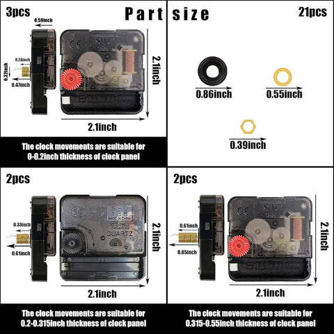 Seven High Torque Quartz Clock Movements Replacement Kit With Ten Pairs Of Hands For DIY Clock Repair Includes Seven Gaskets And Hooks And Shaft Lengths 12mm 15.5mm And 21.5mm Perfect For Crafty Home Clock Projects