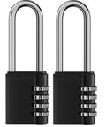 4 Digit Outdoor Waterproof Long Shackle Padlock Set No Key Needed 2 Pack Weatherproof Black Padlocks For School Lockers Gym Lockers Gates Fences Yards