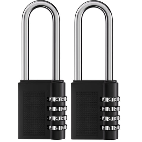 4 Digit Outdoor Waterproof Long Shackle Padlock Set No Key Needed 2 Pack Weatherproof Black Padlocks For School Lockers Gym Lockers Gates Fences Yards