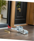 Super Tough Two Pack Heavy Duty Toggle Latch Clamps With Galvanized Iron Build And Massive 2183 Pound Holding Power For Your Work Jigs Or Chest Drawers, installed on a door.