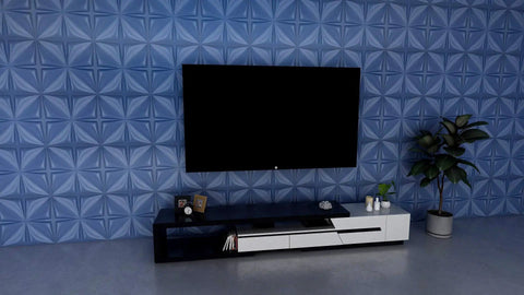 Navy Blue 3D PVC Wall Panel With Large Flower Petal Design Waterproof Fire Resistant Lightweight DIY Friendly Covers Up To 3 Sq M 19.7x19.7 Inch Panels Ideal For Living Room Bedroom Office Lobby