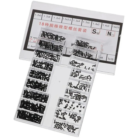 Premium Black Stainless Steel Micro Screw Assortment Kit Comes With Four Bulletproof Sets Of Eighteen Precision Fastener Sizes.