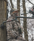 Hunter using Stiff Arm Tree Camera Arm Mount, Lightweight Aluminum With 360 Tool-Less Leveling, Stable Filming Bracket For Hunts