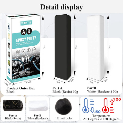 Ultra Tough 2 Part Epoxy Putty 120g Black Fast Bonding Repair For Metal Wood Stone And Plastic Heat Resistant Waterproof