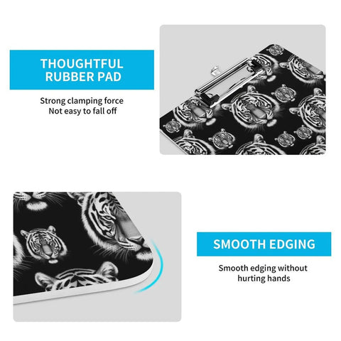 Heavy Duty Acrylic Clipboard With Black And White Tiger Print Thick Clear Clipboard For Office And Warehouse Fits Letter Size Papers Durable Writing Surface Easy Hanging Hole Sturdy Sleek Clipboard Accessory, top clip and smooth edges