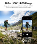 Man hiking while using Lark A1 Wireless Microphone For iPhone And Android, 200 Meter Range shown on smartphone screen.