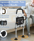 Easy Access Bed Rail For Seniors With No Slip Ergonomic Handle And Storage Pocket next to a bed for support during use
