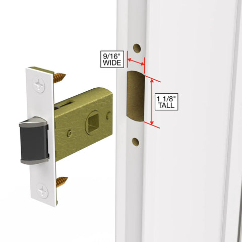 Storm Door Handle Set With Keyed Deadbolt Brass Lever Mortise M2 Edge Bore Ready For Easy Install illustration showing edge bore size.