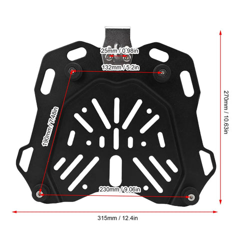 Rugged Carbon Steel Motorcycle Trunk Base Plate Rack Mount dimensions for 45L Storage Box