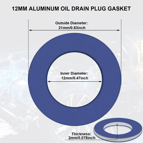 12 Pack Aluminum Oil Drain Plug Gaskets For Oil Pan Seal Durable Asbestos Free Gasket Set With Tight Seal To Prevent Leaks Ideal For Cars And Trucks For Most Vehicles. 12mm gasket, 21mm OD, 2mm thick