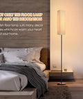 Modern Floor Lamp With Remote Control For Bedroom Living Room Office 4 Color Temperature Stepless Dimmer LED Light Bar 11 Inch Tall Standing Lamp With Cozy Ambience 3000K To 7000K by bed in modern bedroom.