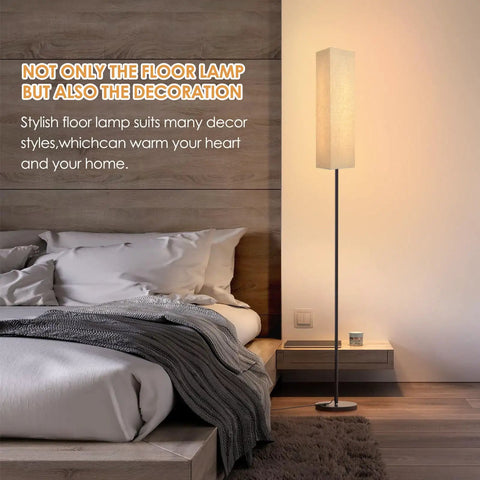 Modern Floor Lamp With Remote Control For Bedroom Living Room Office 4 Color Temperature Stepless Dimmer LED Light Bar 11 Inch Tall Standing Lamp With Cozy Ambience 3000K To 7000K by bed in modern bedroom.
