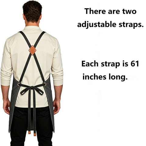 Back view of Cross Back Heavy Duty Work Apron With Oversized Pockets For Men And Women, 16 Ounce Cotton Canvas, 31.5 By 27 Inches, Grey