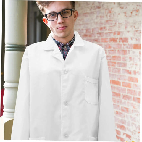 Men's White Lab Coat With Long Sleeves Doctor Uniform For Medical Students and Professionals