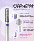 Diamond Carbide Safety Nail Drill Bit Three Thirty Second Inch Shank Style 08 Medium Grit Pro Grade Quality For Acrylic Gel Nails Dry Manicure Pedicure Shape Remove Tools close-up