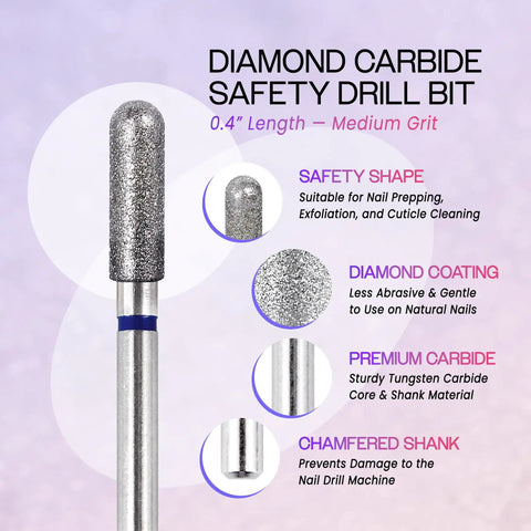 Diamond Carbide Safety Nail Drill Bit Three Thirty Second Inch Shank Style 08 Medium Grit Pro Grade Quality For Acrylic Gel Nails Dry Manicure Pedicure Shape Remove Tools close-up
