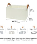 Collapsible Closet Storage Baskets With Metal Frame For Upright Shelves, Large Linen Look Fabric Organizer Bins dimensions shown