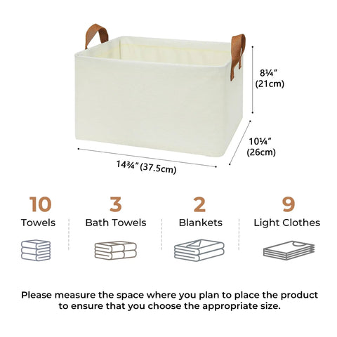 Collapsible Closet Storage Baskets With Metal Frame For Upright Shelves, Large Linen Look Fabric Organizer Bins dimensions shown