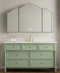 Slick Modern Bathroom Vanity With Floating Sink Cabinet Anti Fog Mirror Seamless Stone Basin On Solid Wood showing 60 Inch Green Cabinet.