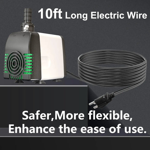 Kickin Efficiency Submersible Water Pump 880 GPH With 10 Ft Cord Ultra Quiet Operation shown with 10ft electrical wire