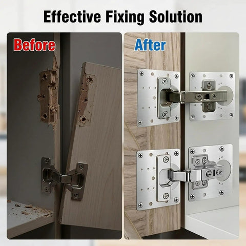 Before and after using Stainless Steel Cabinet Hinge Repair Kit with 20 Door Hinges and 120 Screws for kitchen repair