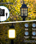 100W Outdoor Low Voltage Transformer With Dusk To Dawn Sensor and Timer for LED Landscape Lighting shown with a lantern.