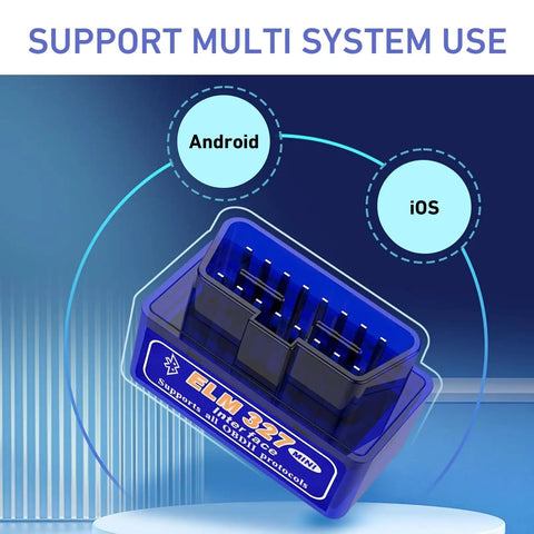 OBD2 Scanner With ELM327 V21 Bluetooth Diagnostic Tool For Android And iOS showcasing compatibility.