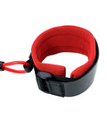 Close-up of Emergency Kill Switch Lanyard Replacement, red coiled safety cord with aluminum buckle for jet ski and PWC.
