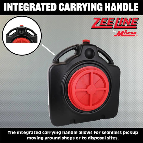 Lightweight 15 Quart Oil Change Pan With Filter Drain Screen Large 8 Inch Drain Opening And Easy Pour Spout showing handle