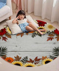 Vintage Floral Non Slip Round Furniture Pad Thick Padded Floor Glider Hardwood Protector Heavy Duty Polyester Mat Smooth Ride Solid Flex For Home Office Gaming Den with a girl sitting on it