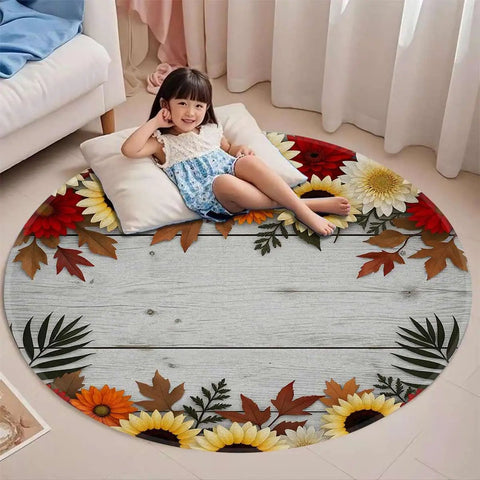 Vintage Floral Non Slip Round Furniture Pad Thick Padded Floor Glider Hardwood Protector Heavy Duty Polyester Mat Smooth Ride Solid Flex For Home Office Gaming Den with a girl sitting on it