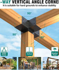 4-way vertical angle corner bracket for 4x4 wood beams, part of the 3 Way Right Angle Pergola Brackets 2 Pack For 4x4 Wood Beams Easy Install Weatherproof Corner Brackets Post Base Kit For Decks Gazebos And Pergolas Sturdy Metal Construction