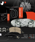 12.6 Inch Front Drilled And Slotted Disc Brake Rotors With Ceramic Pads Kit Beefed Up 6 Piece Set, packaging and components