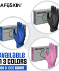 Safeskin ultralight nitrile gloves; blue, black and pink; X-Large, 100-count box