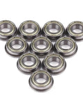 Mini Ball Bearings Set, 10 Pcs F688ZZ Steel Double Shielded Flange Miniature Bearings For Motors, High Precision, Low Noise, Durable Bearing Kit, 8x16x5mm shown stacked on white background