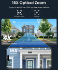 Image showing 16X optical and 3D zoom capability of 4K UHD PTZ Security Camera With 16X Optical Zoom And 3D Zoom Color Night Vision With Spotlight