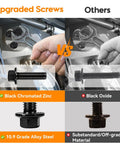 Comparison of upgraded 10.9 grade alloy steel screws with black chromated zinc vs substandard black oxide material for DIY projects.