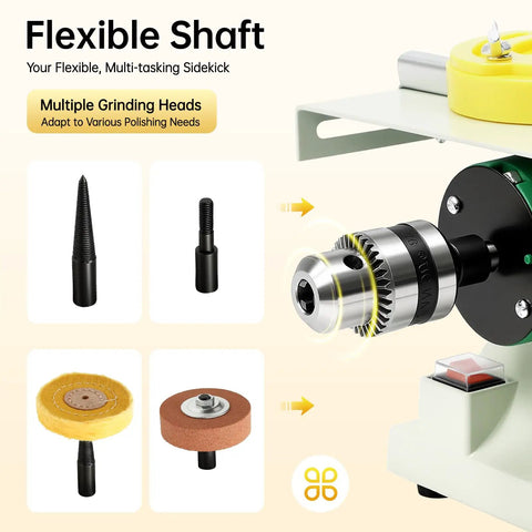 Flexible shaft with multiple grinding heads for Heavy Duty 750W Lapidary Saw With Multifunctional Bench Grinder Sander.