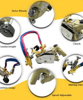 Portable Propane Flame Cutter Featuring A Slick 0 To 45 Degree Adjustable Beveling Torch close-up of drive wheels, counterweight, and gauge details.