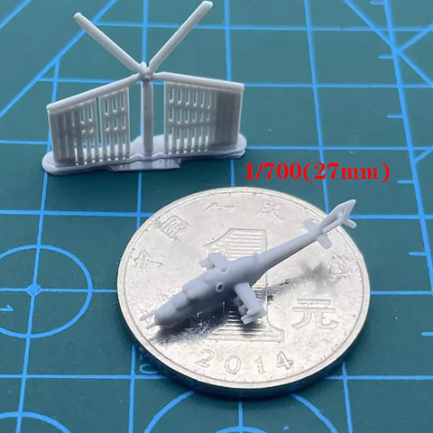 Mi-24 Helicopter DIY Model Kit Uncolored Military Aircraft Parts Set at 1/700 scale with 27mm size on coin for scale