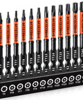 Badass Security Torx Bit Set With Heavy Duty Magnetic Grip And Impact Ready Steel Construction Featuring Three Inch Extended Reach Star Tips For T5 To T40 Jobs, showing 12 pieces in a holder.