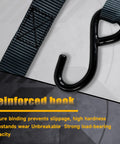 Close-up of reinforced hook on Four Pack Ratchet Straps 15 Feet 1800 LB Break Strength Heavy Duty Retracting Tie Down Straps Set