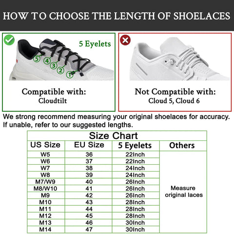 Replacement Shoelaces For On Cloudtilt Shoes Durable Easy Install Laces Set With Quick Tie Design For Secure Fit And All Day Comfort size chart for 5 eyelets