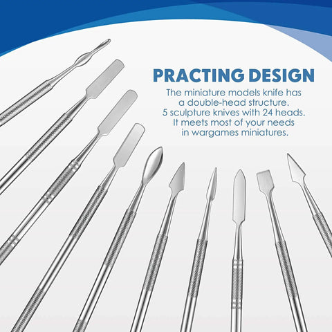 Five Piece Miniature Sculpting Tools Set, Stainless Steel Double-Headed Craft Tools For Model Making with various tool heads displayed.