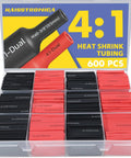 Four To One Shrink Ratio Heat Shrink Tubing Kit With Seven Sizes, 600 Pcs Adhesive Lined Marine Grade Tubing, 3/32 To 3/4 Inch Range