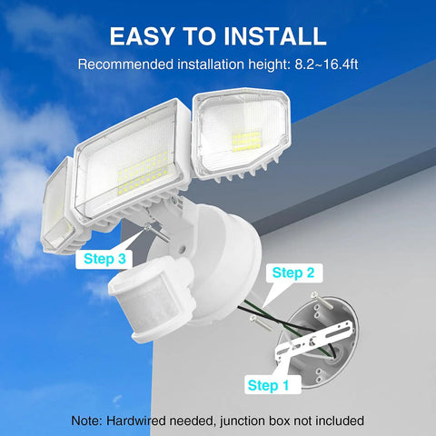 Hella Bright Kick Ass Outdoor Motion Sensor Flood Light 85W 8500 Lumens LED Security Spotlight With Dusk To Dawn Detection And IP65 Weatherproof Triple Head Design For Garage Yard Porch