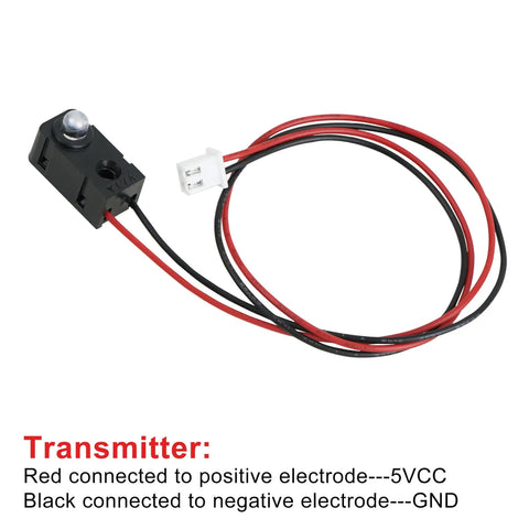 IR Break Beam Sensor Kit transmitter with 5mm LED indicator, wires attached for DC5V connection, compact design 20x10x9mm.