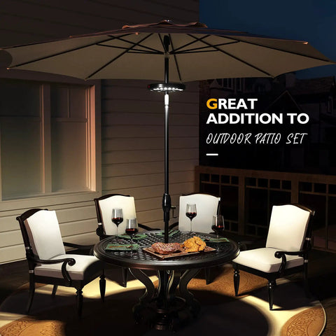 Rechargeable Patio Umbrella Lights With 28 LEDs For Ambient Glow 3 Brightness Modes Cordless Outdoor Lighting For Patio Decor