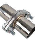 T304 Stainless Steel Exhaust Flange Bolt Kit With Drop In Quick Fix Pipe And Badass Gasket Universal Fit close-up of metal connector with bolts.