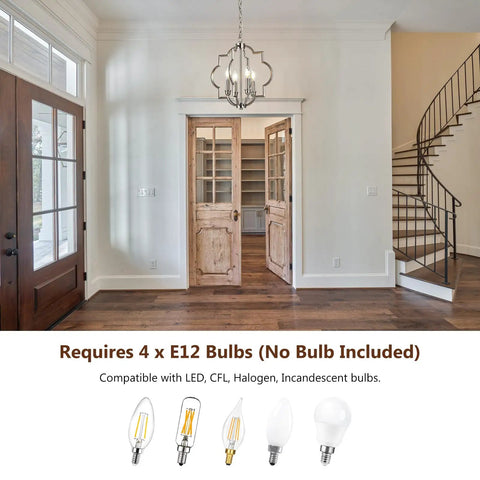Entryway lit by Brushed Nickel 4-Light Farmhouse Chandelier With Geometric Orb Pendant Adjustable Height Ceiling Light